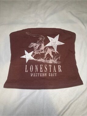 Originality Lonestar Western Grit Strapless Graphic Tube Top Size Small Brown